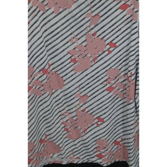 Roamans Plus Sz 22/24 Black & White Stripe With Pink Floral Print  Ss Scoop Neck - Picture 4 of 6